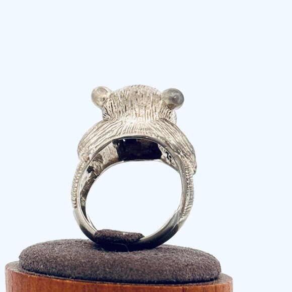 Estate Sterling Silver 925 3D Monkey Ring Black Onyx Eyes Adjustable Size 10 - Picture 3 of 10